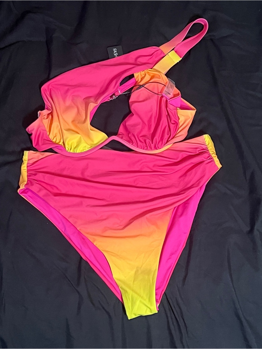 Fashion Nova Sunset Ombre One Shoulder Bikini Set Pink Orange Yellow- Size XL